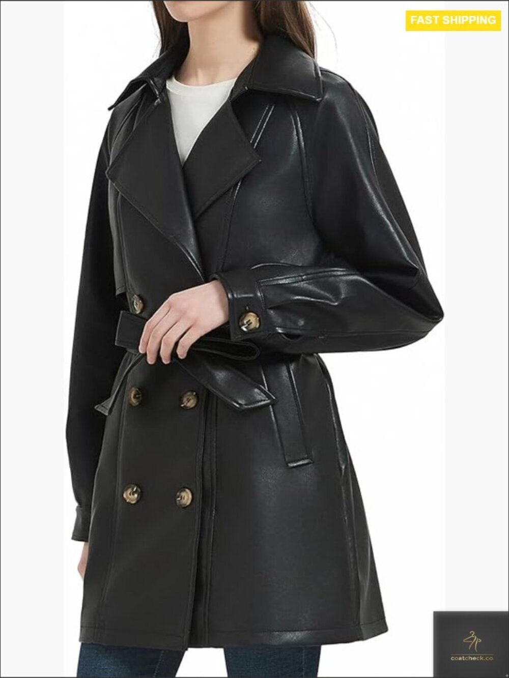 Faux Leather Blazer Jacket Vegan Leather Lapel Button Down Casual Coat